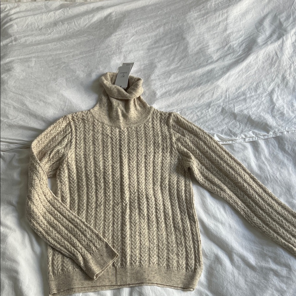 Wool& Cashmere Mango Beige Cable Knit Turtleneck Sweater